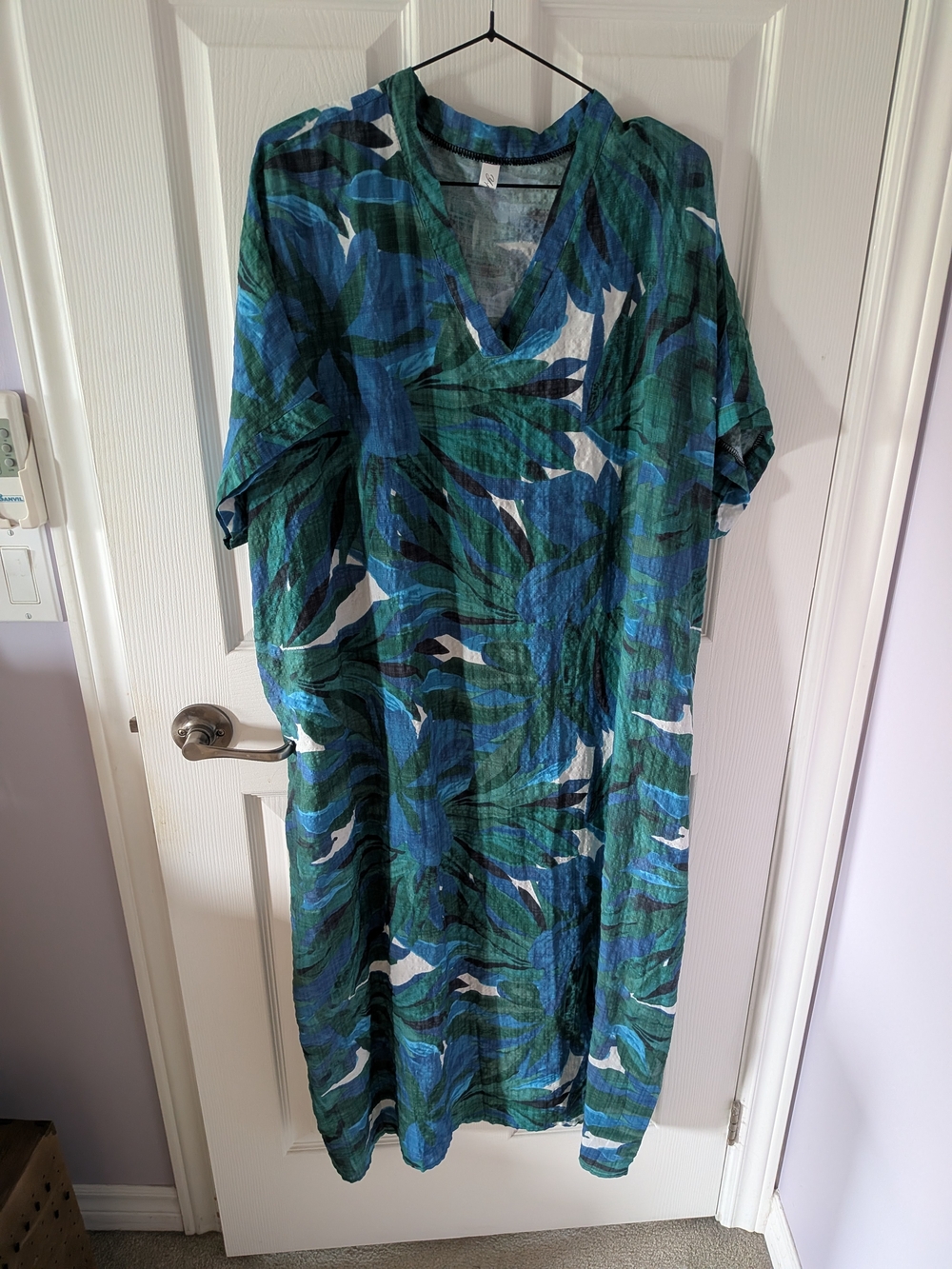 Tropical V-Neck Maxi Dress in Green and Blue